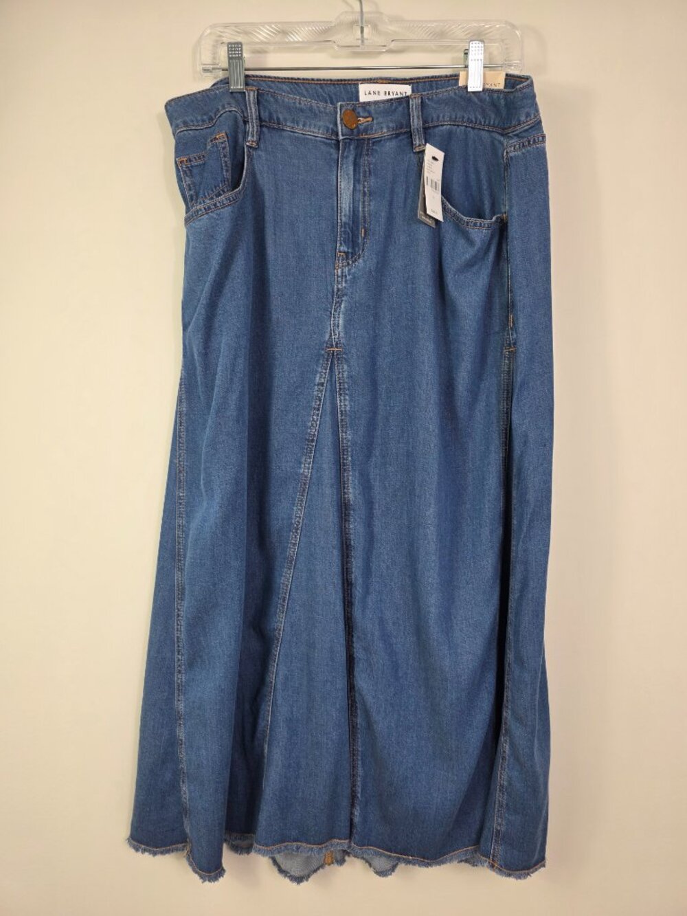 Lane Bryant Demin Maxi Skirt Size 12 Mid Rise Raw Hem Pockets Relaxed NEW - Picture 7 of 10